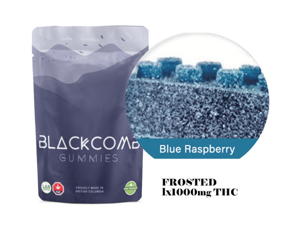 Blackcomb Gummies Frosted Blue Raspberry 1000mg THC with 90 minutes Calgary Weed Delivery