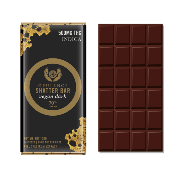 Opulence Vegan Dark Chocolate 500mg THC Indica bar with 90 minutes Calgary Weed Delivery
