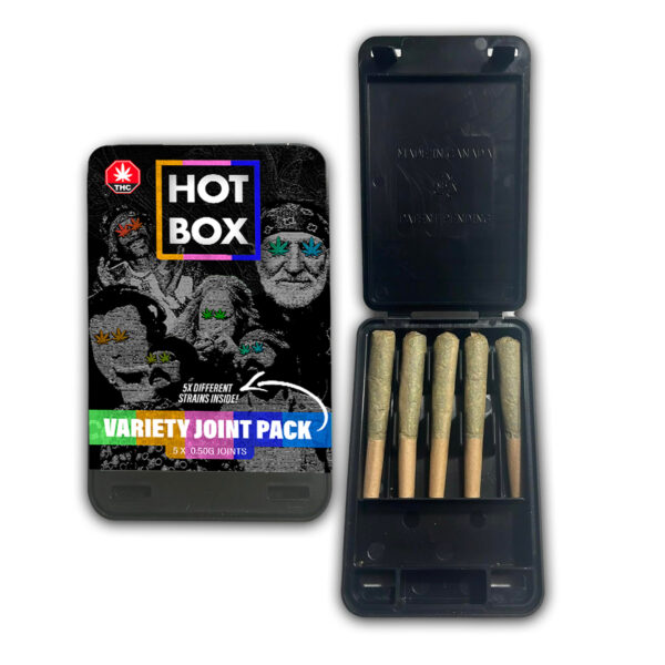 HotBox Variety Pre Rolls 5 pack Indica Sativa Hybrid with 90 minutes Calgary Weed Delivery