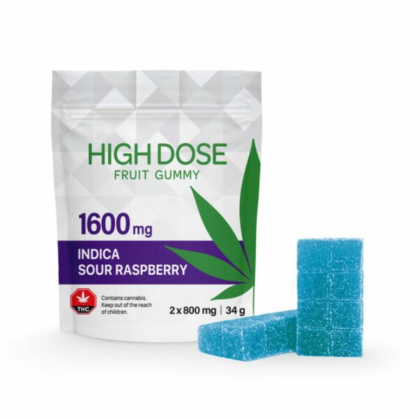 High Dose Sour Raspberry Fruit Gummies 1600mg THC with 90 minutes Calgary Weed Delivery
